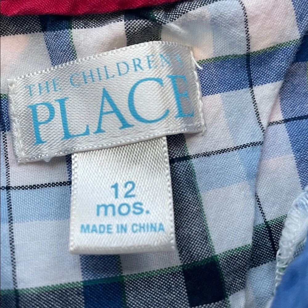 Children's Place blue and white checkered button-down shirt 12M